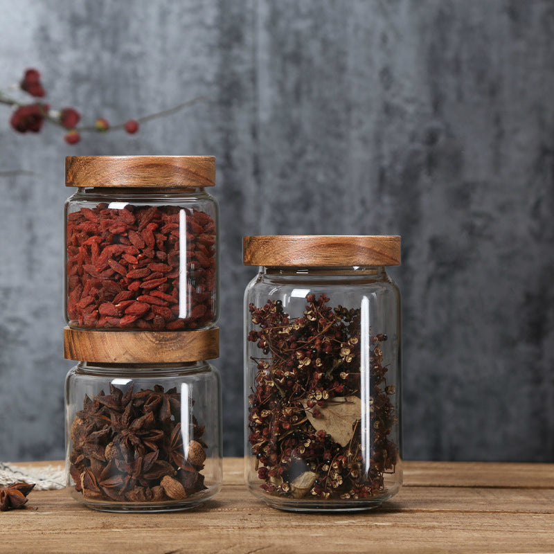 Glass Jars with Wooden Bumper Lids