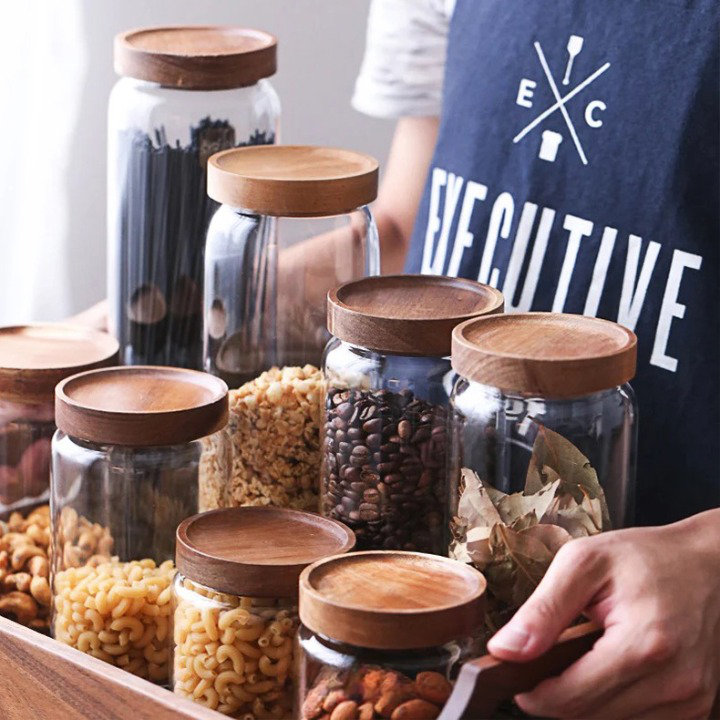 Glass Jars with Wooden Bumper Lids