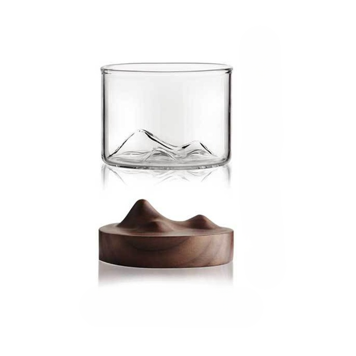 Mountain Glass with Wooden Base