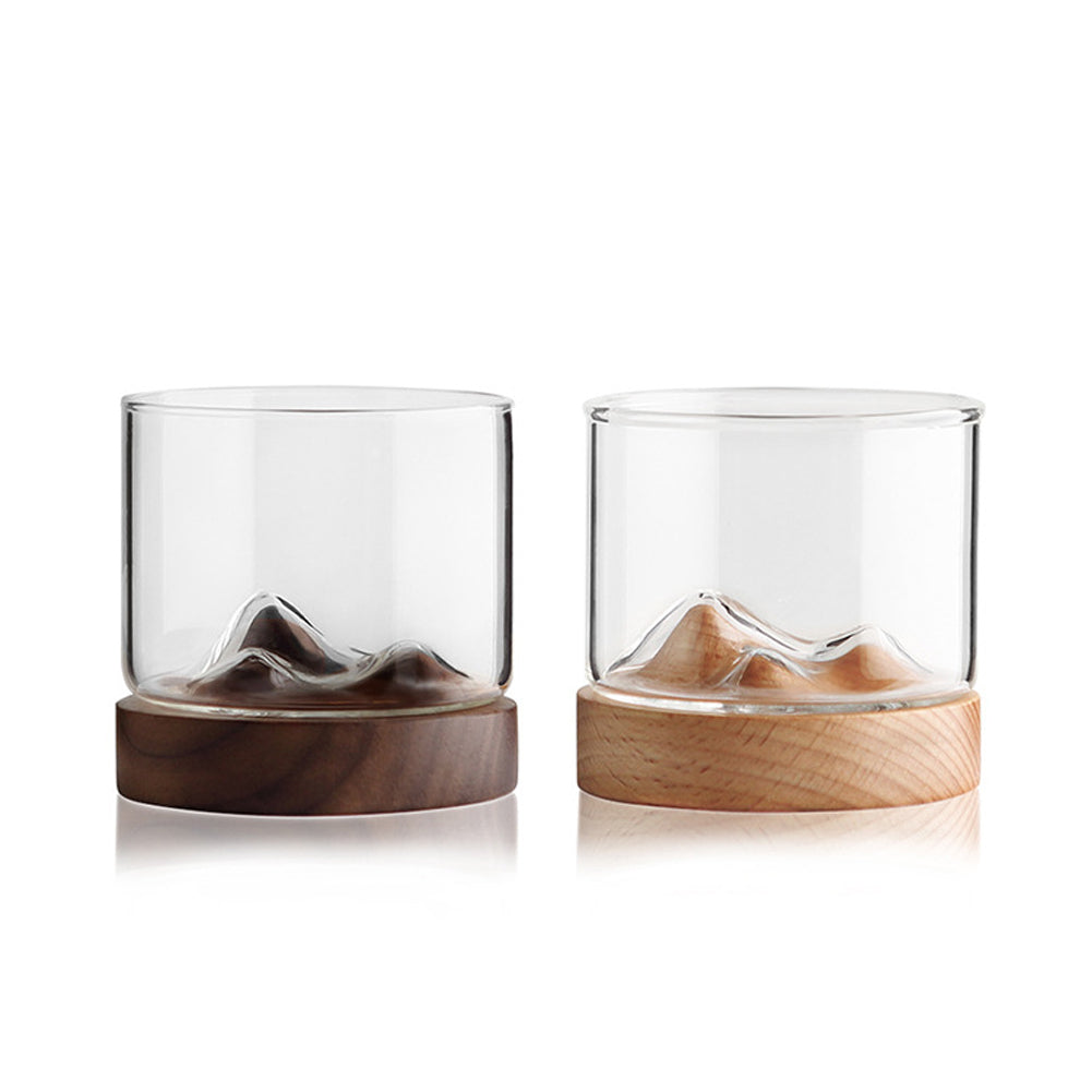 Mountain Glass with Wooden Base
