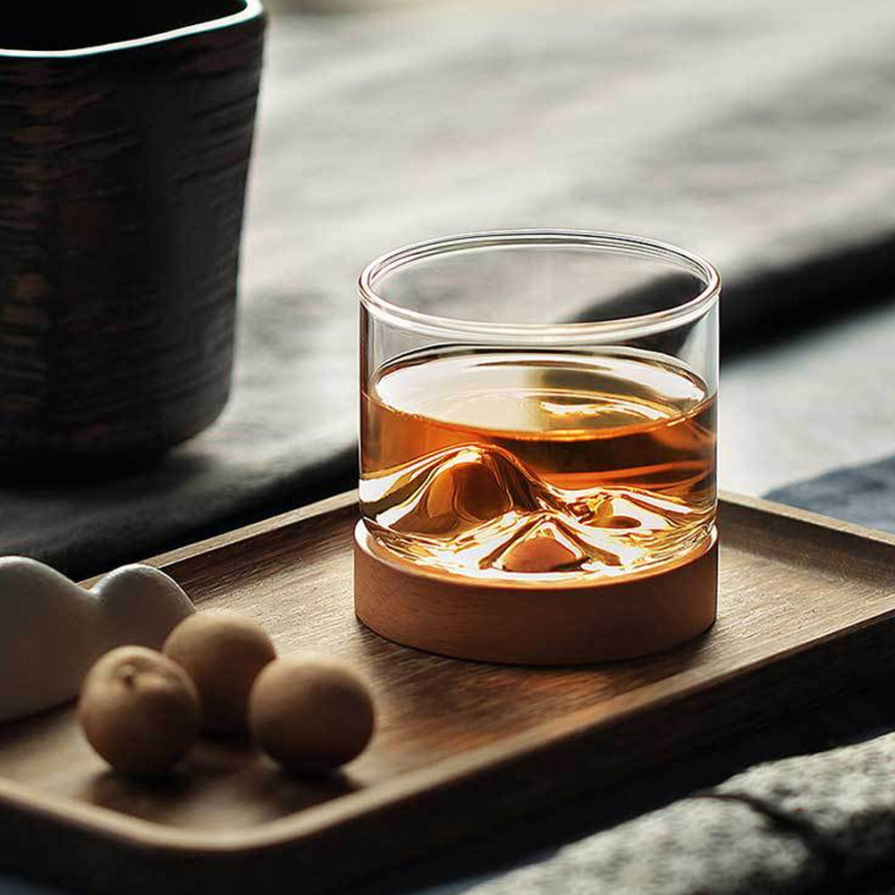 Mountain Glass with Wooden Base
