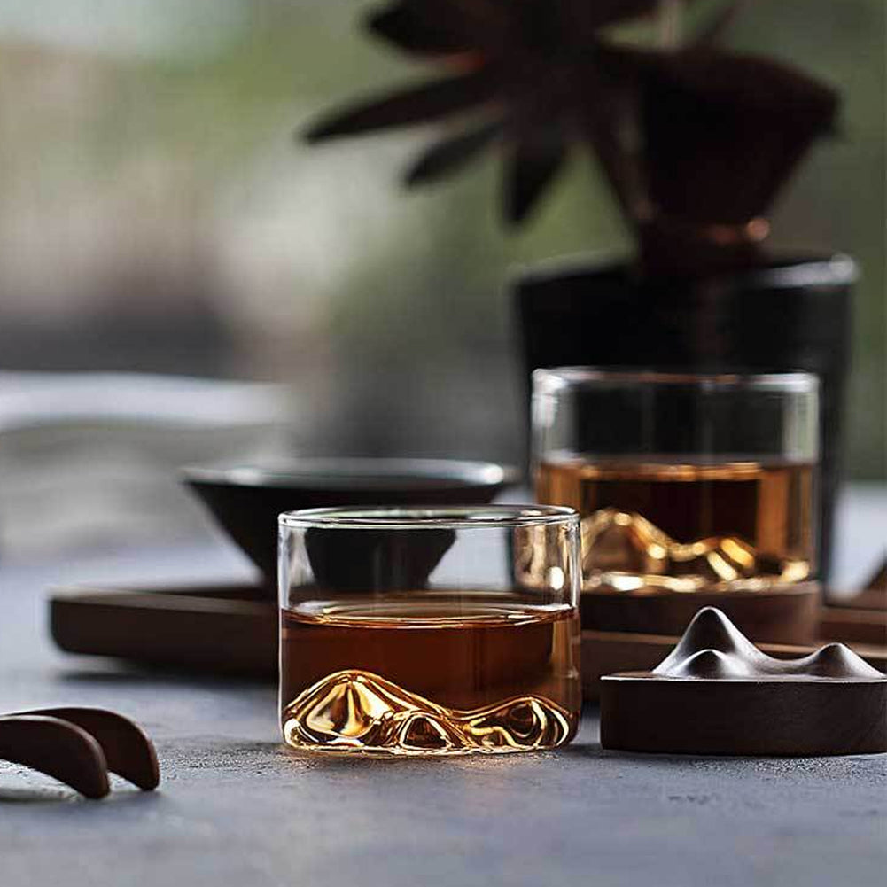 Mountain Glass with Wooden Base