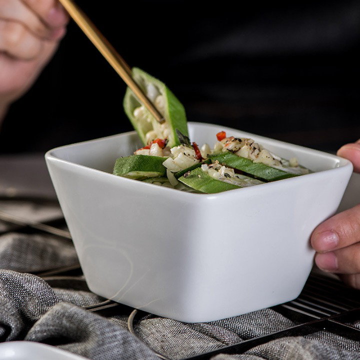 White Ceramic Square Bowl with Ceramic Lid
