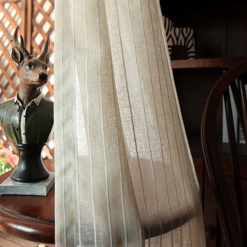 Linen White Stripe Light Lux Curtain on Beige
