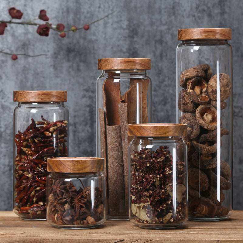 Glass Jars with Wooden Bumper Lids