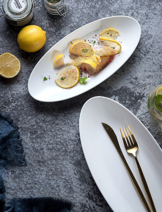 White Ceramic Long Rectangular Plates