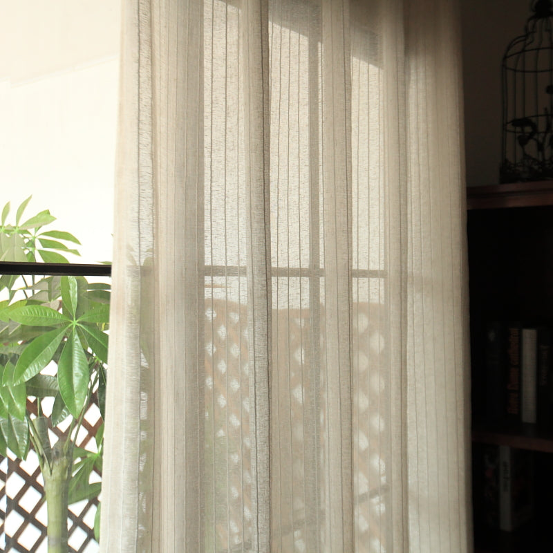 Linen White Stripe Light Lux Curtain on Beige