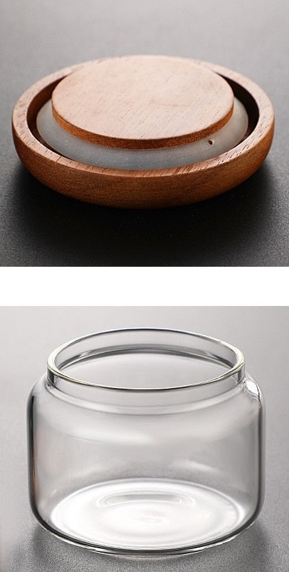 Small Glass Jars with Wooden Bumper Lids