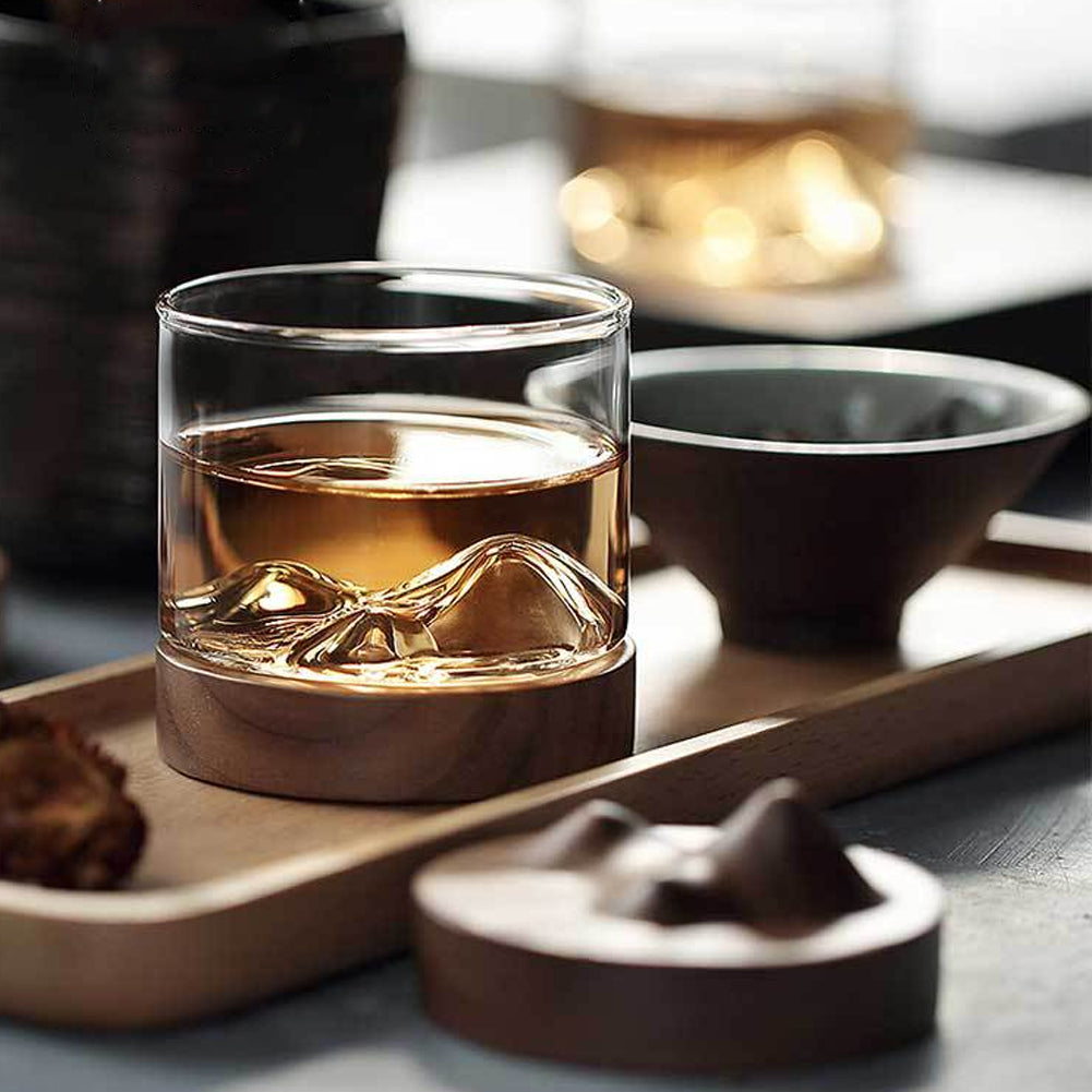 Mountain Glass with Wooden Base