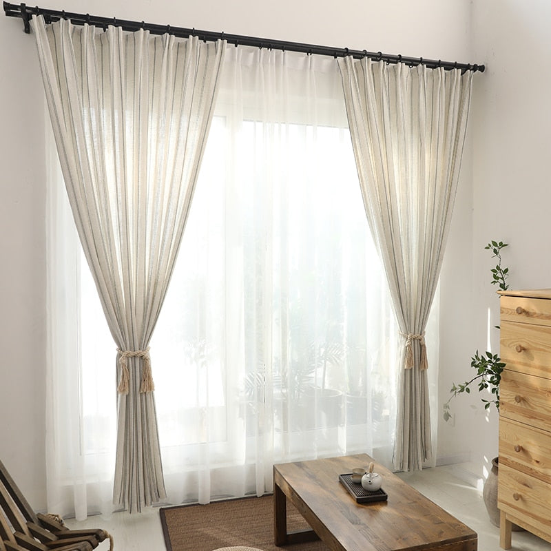 Linen Blue Stripe Light Lux Curtain