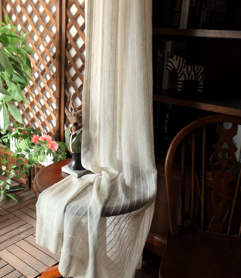 Linen White Stripe Light Lux Curtain on Beige