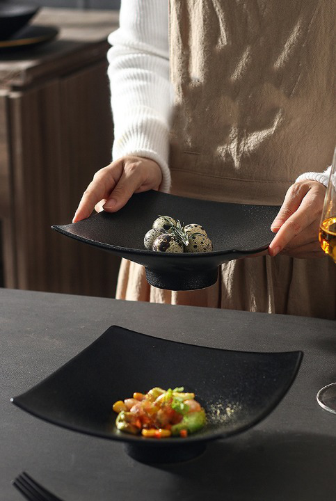 Matt Black Ceramic Square Dinner Plates