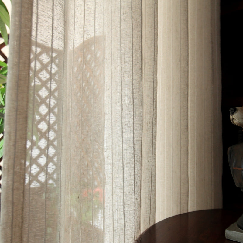 Linen White Stripe Light Lux Curtain on Beige