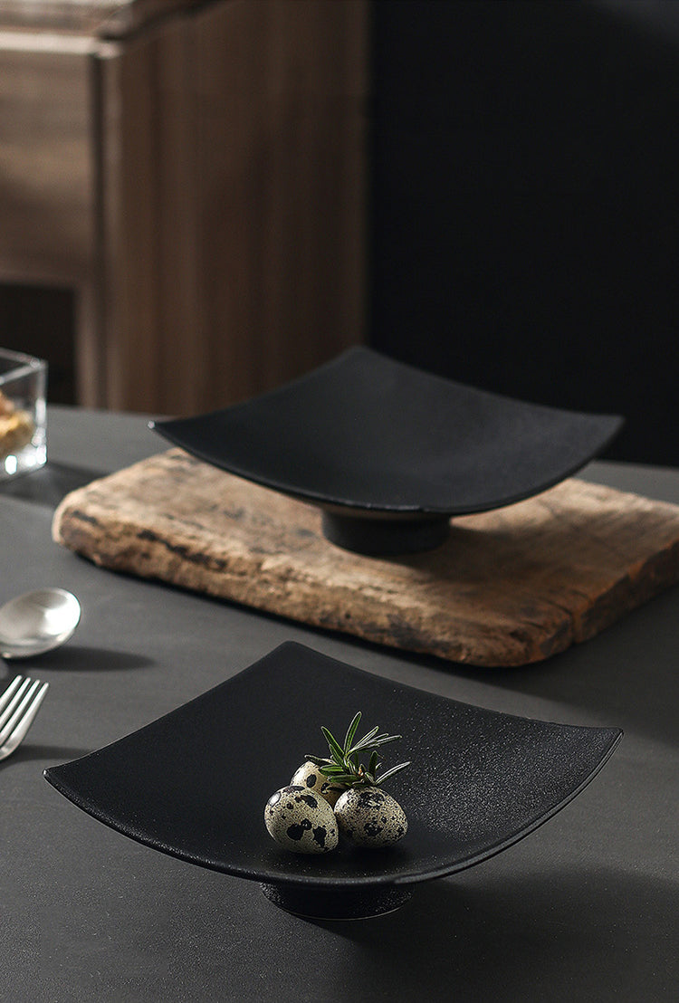 Matt Black Ceramic Square Dinner Plates