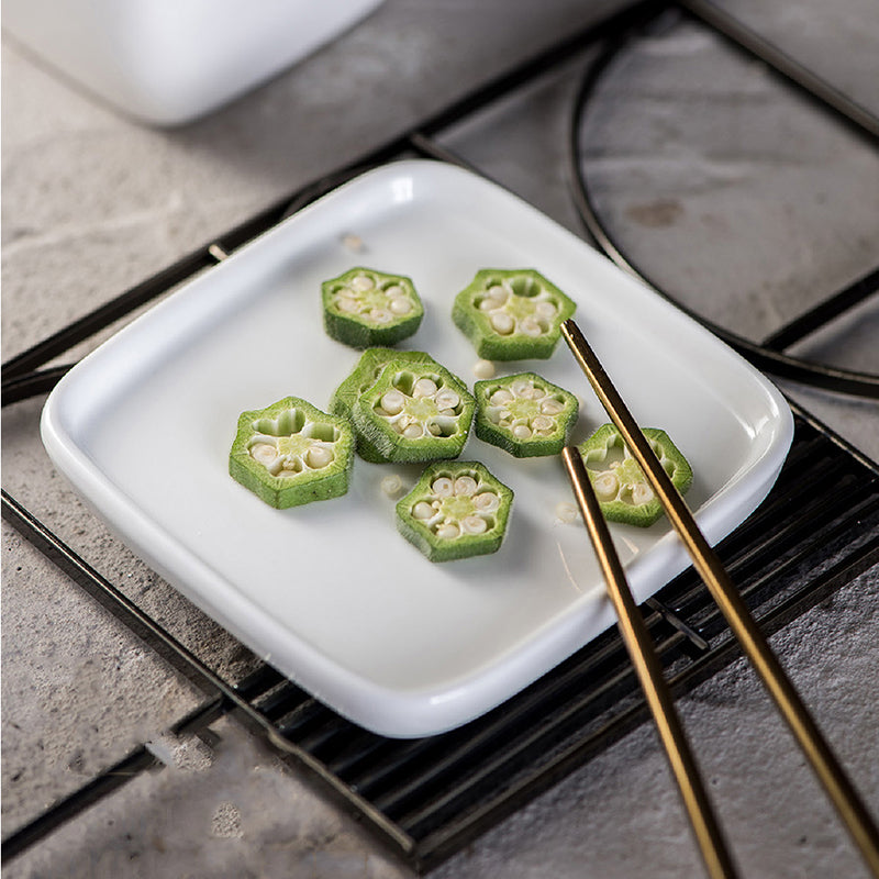 White Ceramic Square Bowl with Ceramic Lid