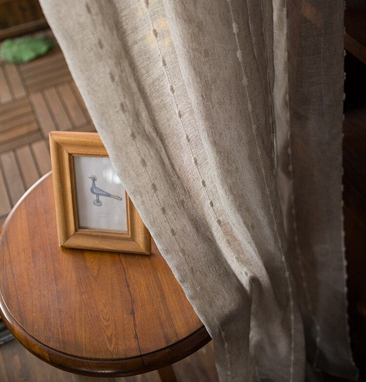 Linen White Stripe Light Lux Curtain on Grey