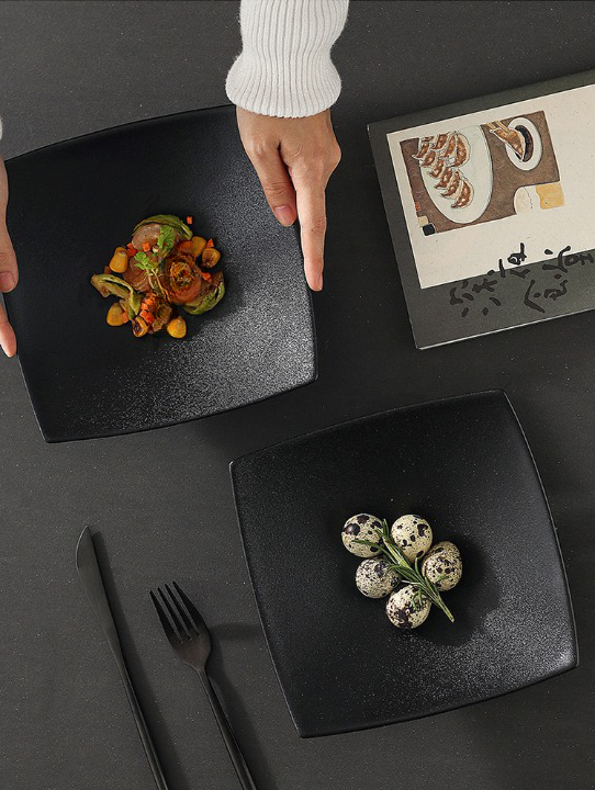 Matt Black Ceramic Square Dinner Plates