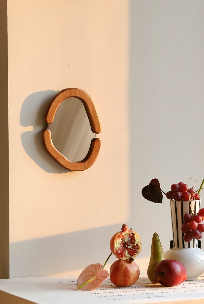 Wooden Retro Oval Mirror