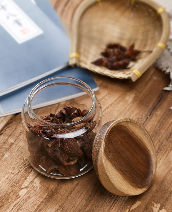 Glass Jars with Wooden Bumper Lids
