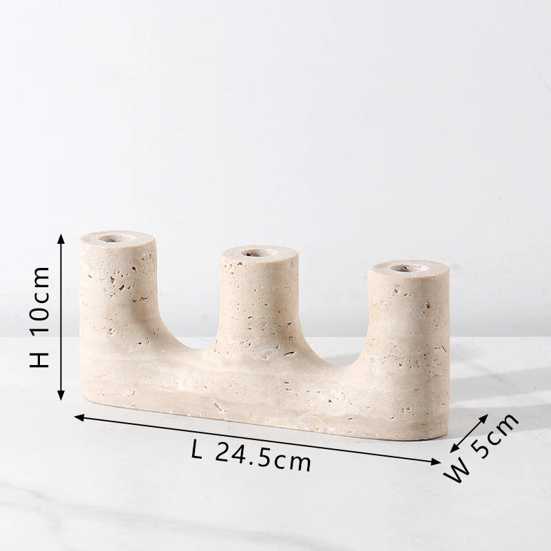 Light Lux Travertine Style Candlestick Holder
