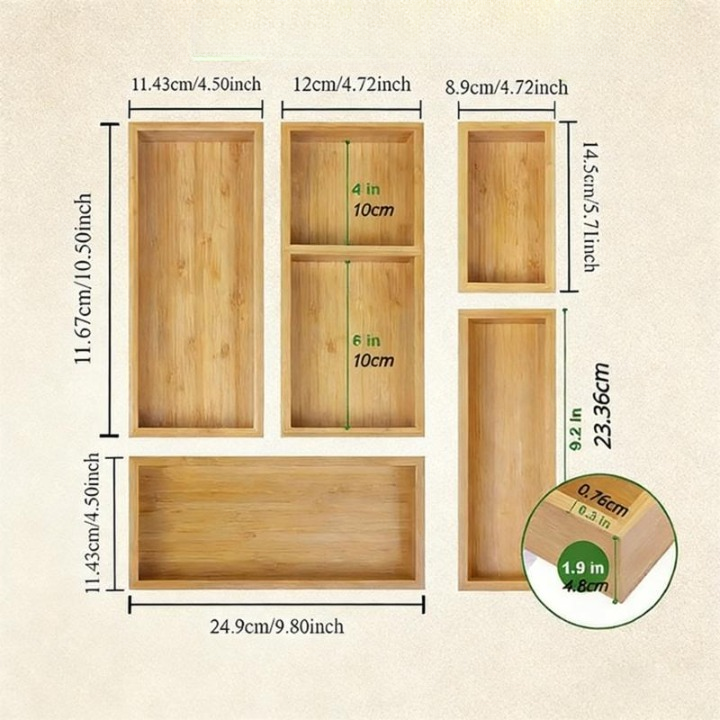 Wooden Drawer Organizer Storage Trays (Set of 5)