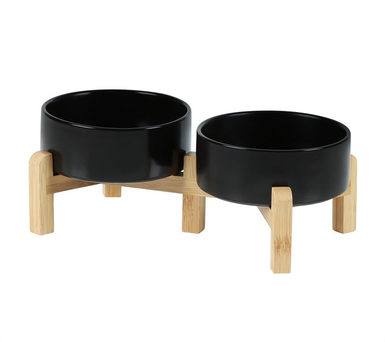 Classic Ceramic Bowls with Wooden Stands