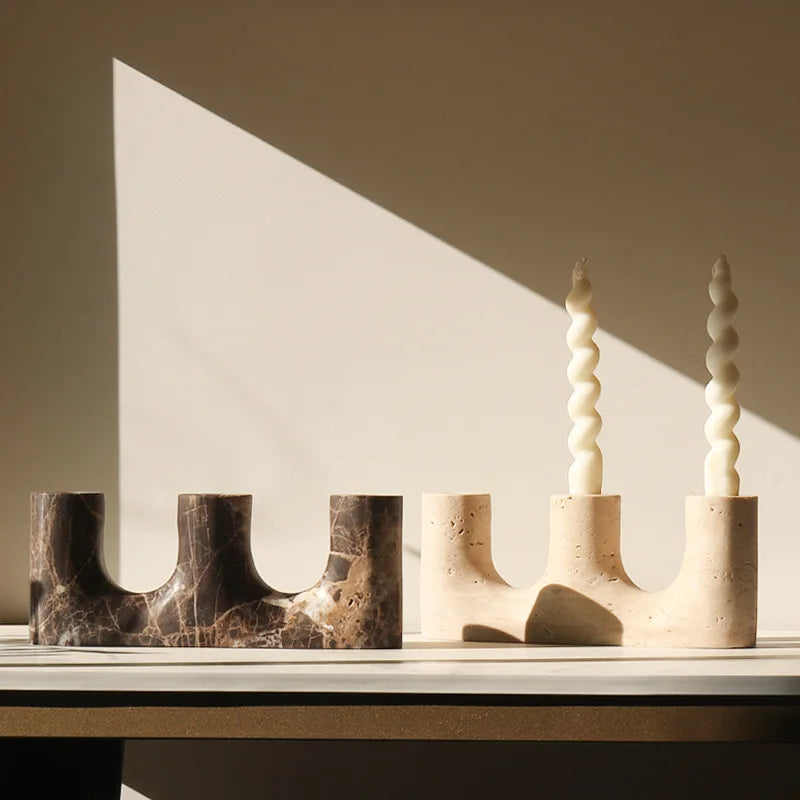 Light Lux Travertine Style Candlestick Holder