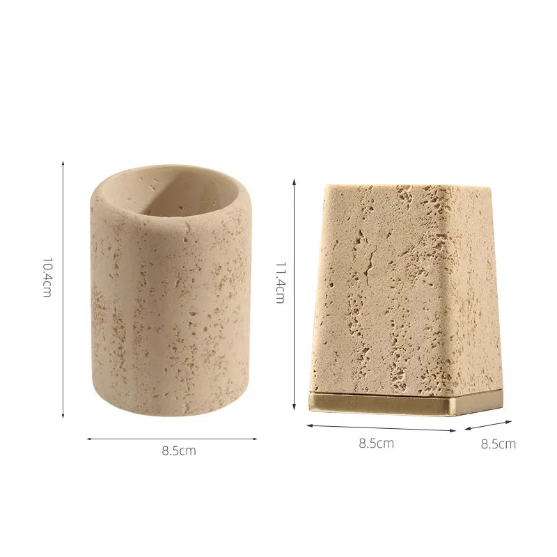 Travertine Style Desk Pen Holder