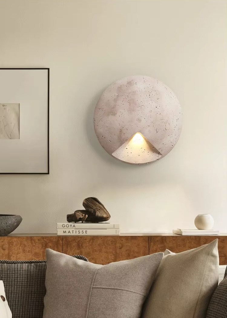 Round Organic Stone Wall Lamp