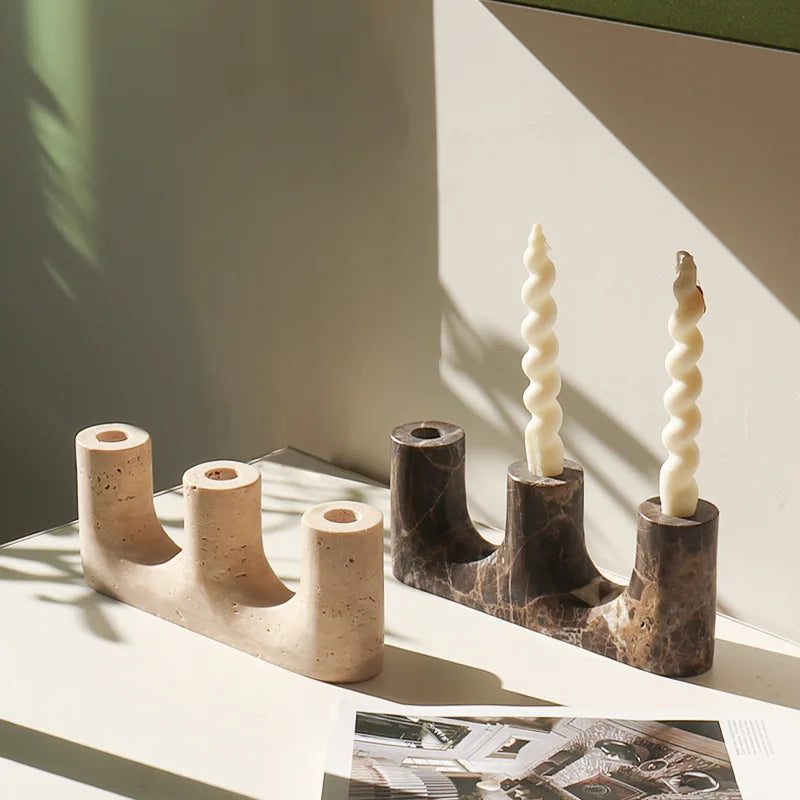 Light Lux Travertine Style Candlestick Holder