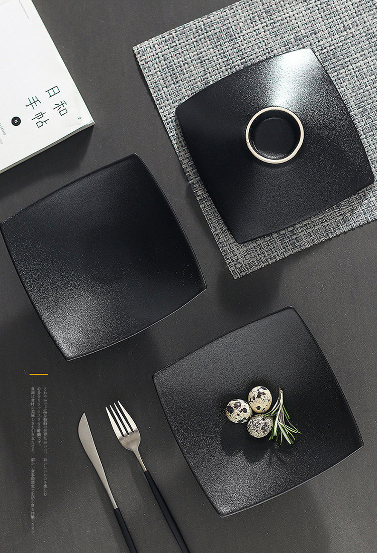 Matt Black Ceramic Square Dinner Plates