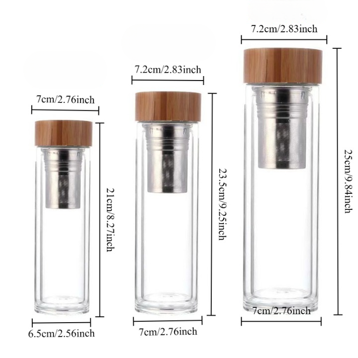 Glass Tea Bottle with Wooden Lid and Metal Filter