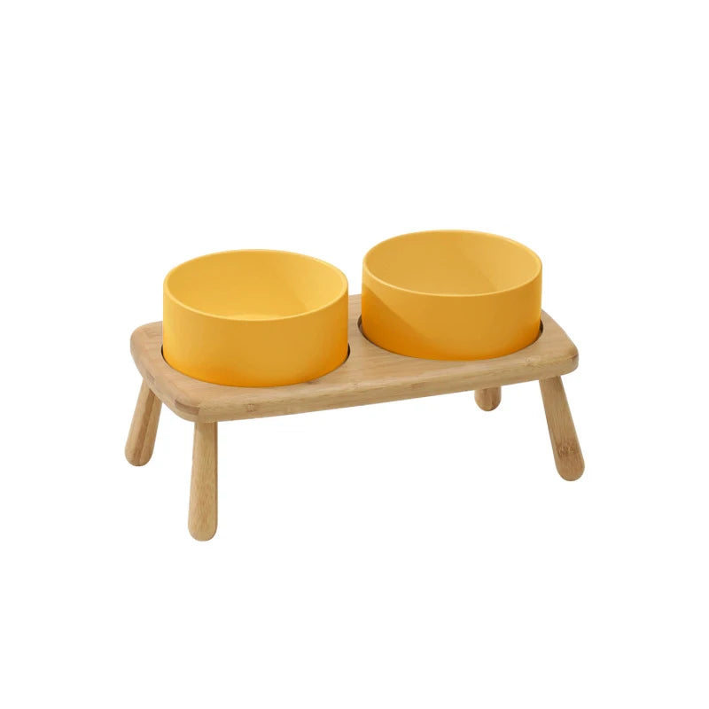 Ceramic Bowls with Oval Wooden Stands