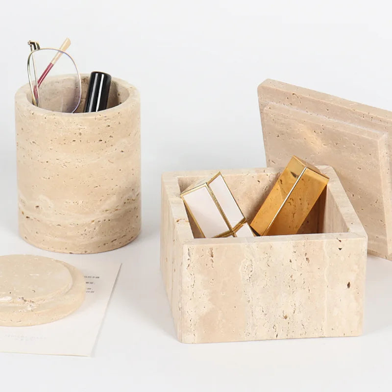 Travertine Style Stone Storage Boxes