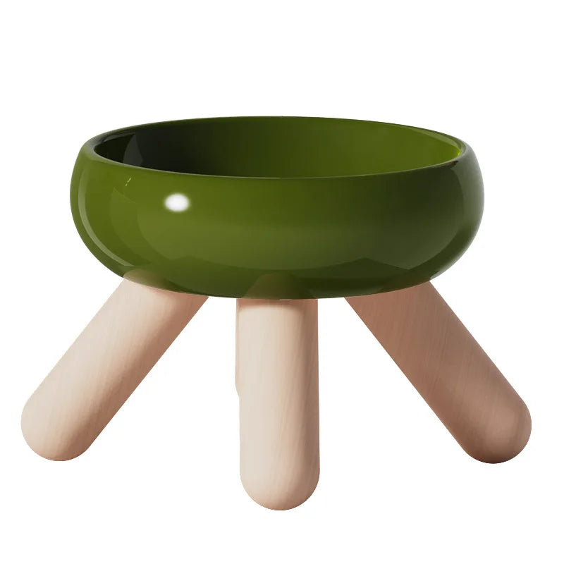 Artistic Form Ceramic Bowls with Wooden Stands