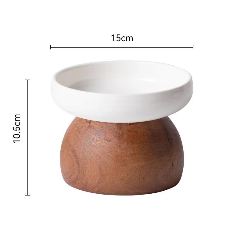 Ceramic Bowl with Detachable Solid Wood Stand