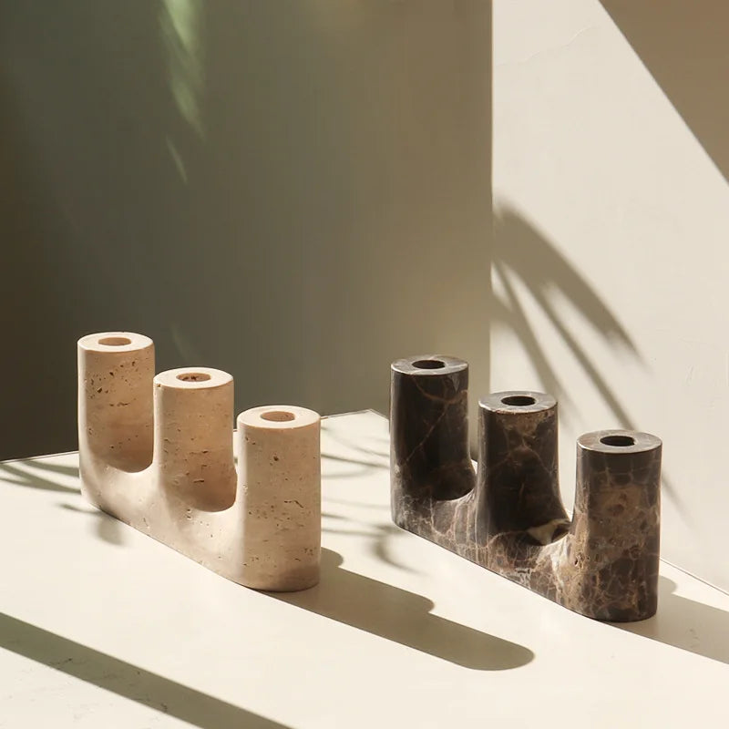 Light Lux Travertine Style Candlestick Holder