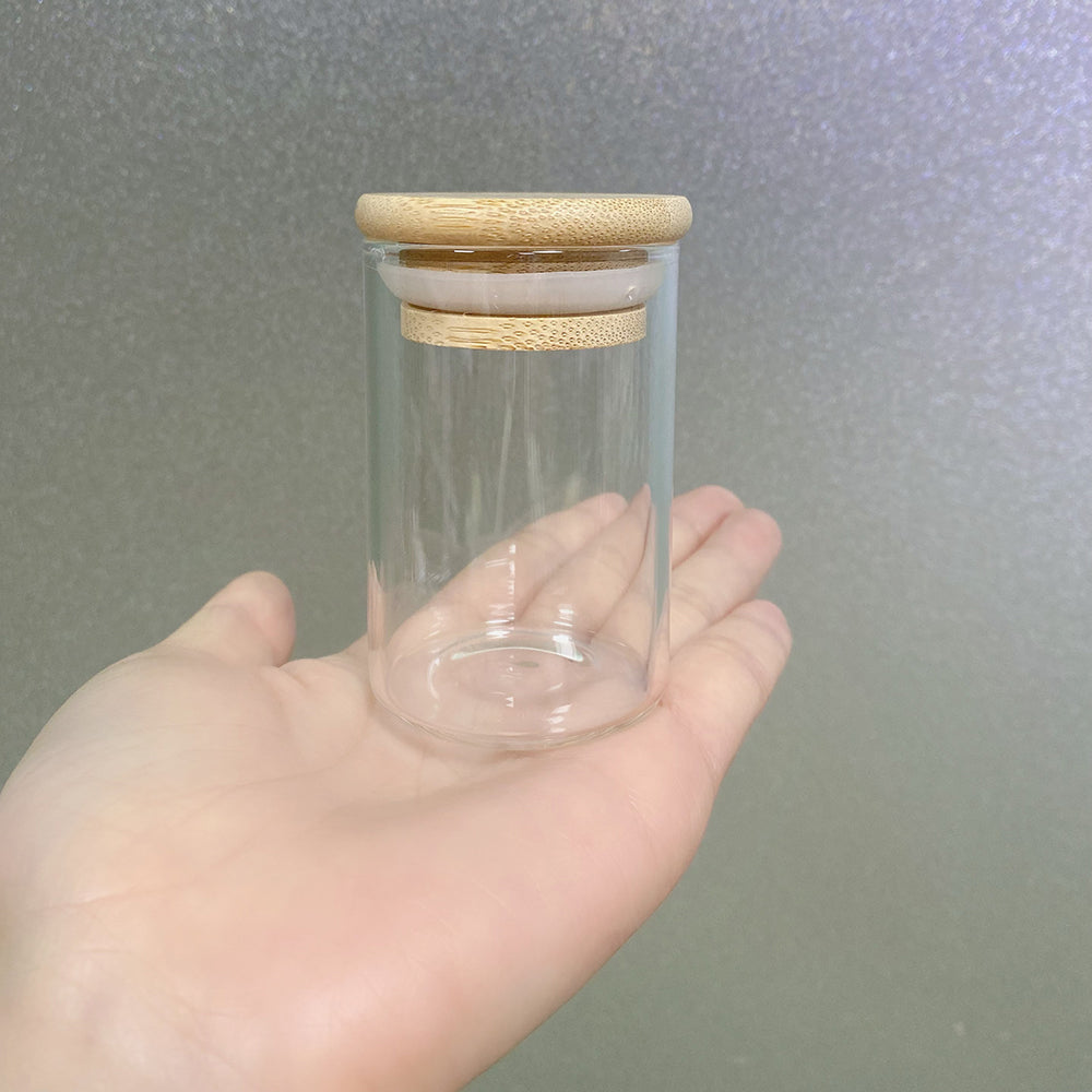 Round Mini Glass Canisters with Wooden Lids