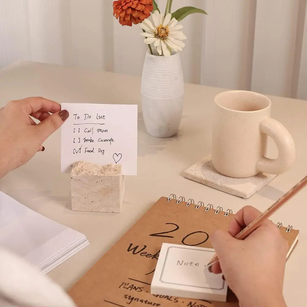 Travertine Style Desk Card Holder