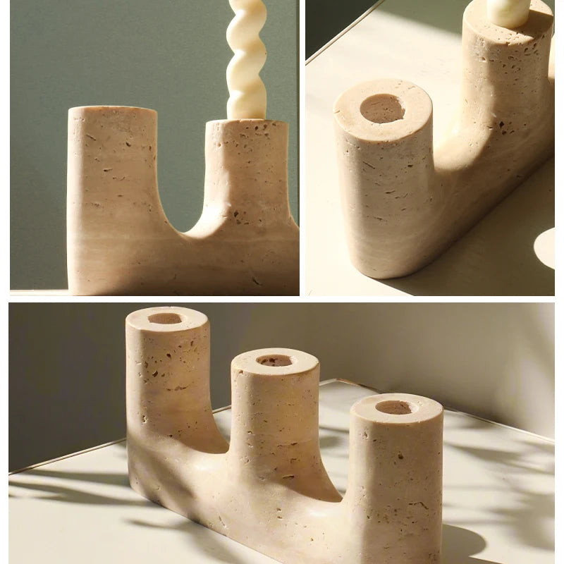 Light Lux Travertine Style Candlestick Holder