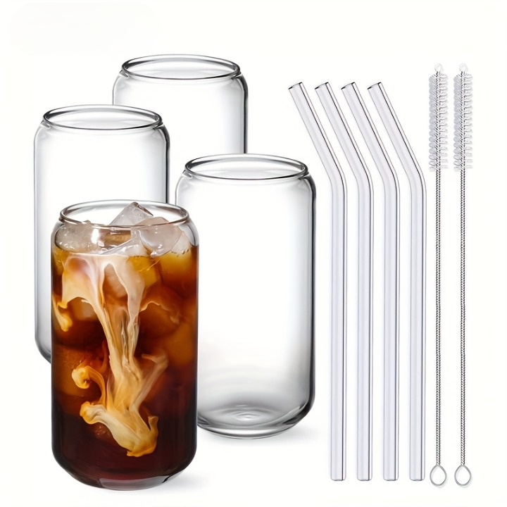 Classic Glass Cup with Glass Straw
