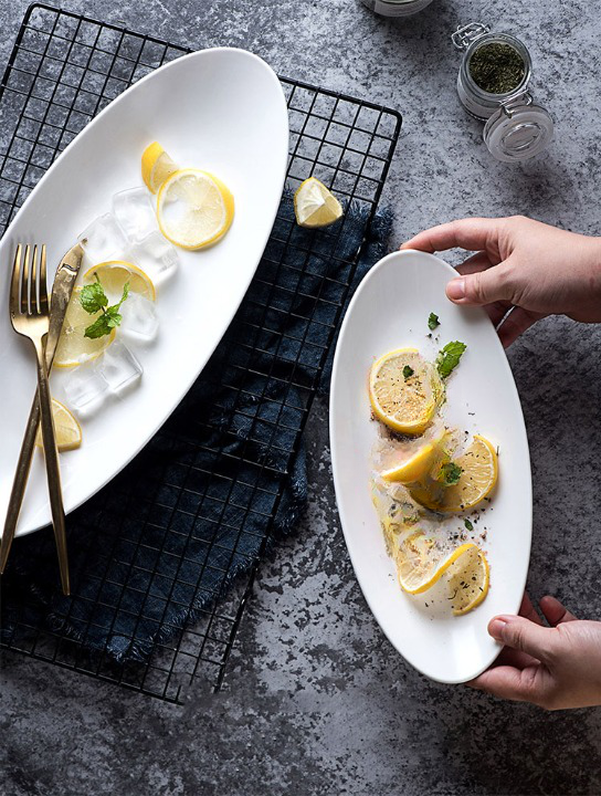 White Ceramic Long Rectangular Plates