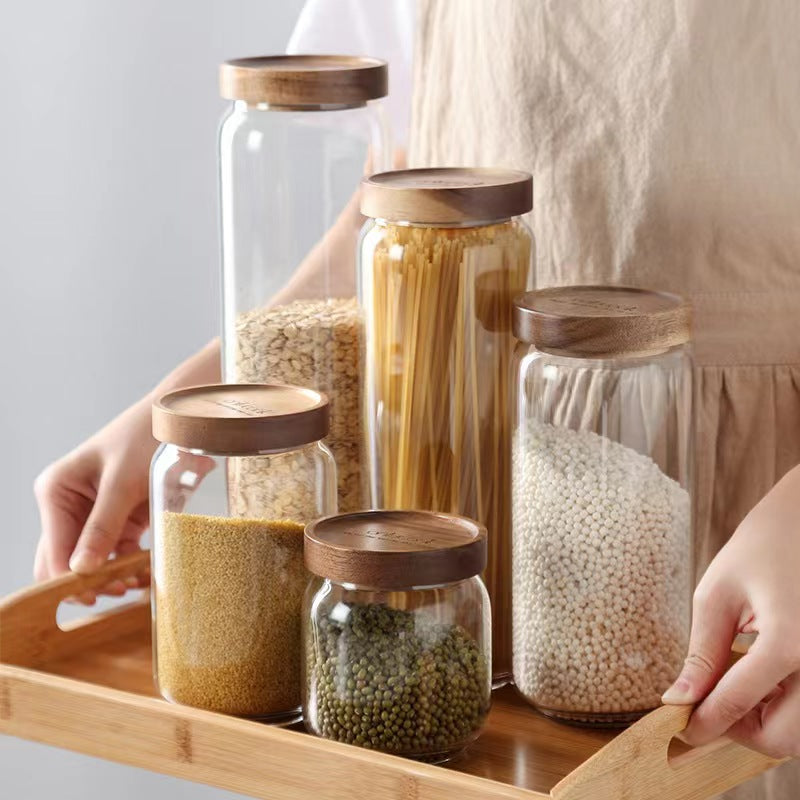 Glass Jars with Wooden Bumper Lids