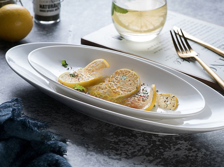 White Ceramic Long Rectangular Plates