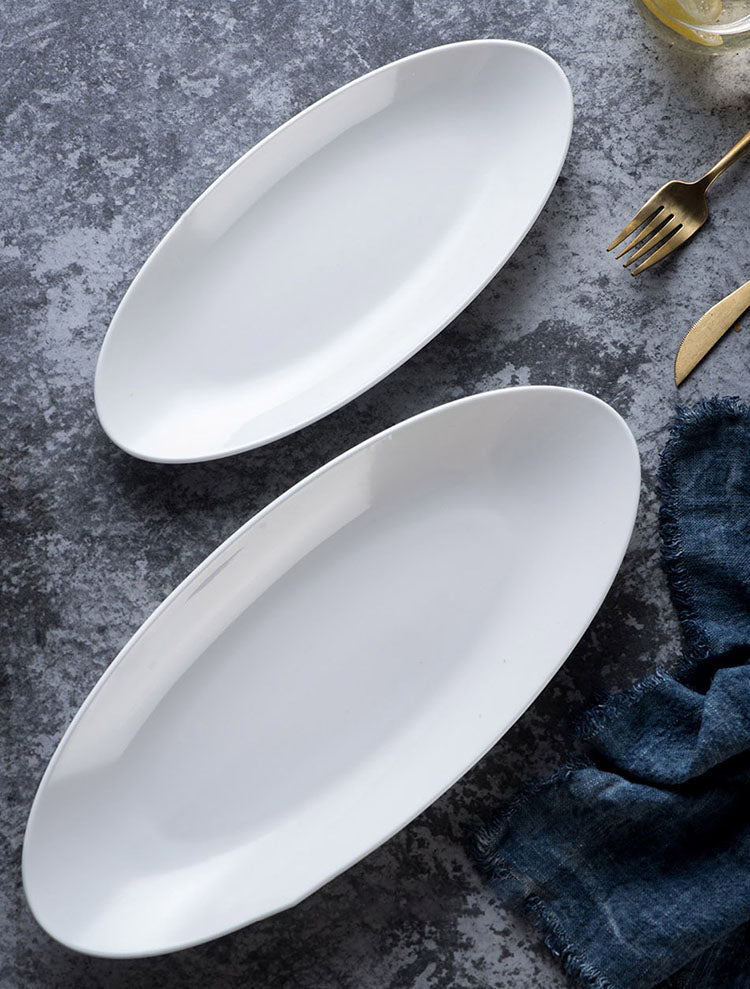 White Ceramic Long Rectangular Plates
