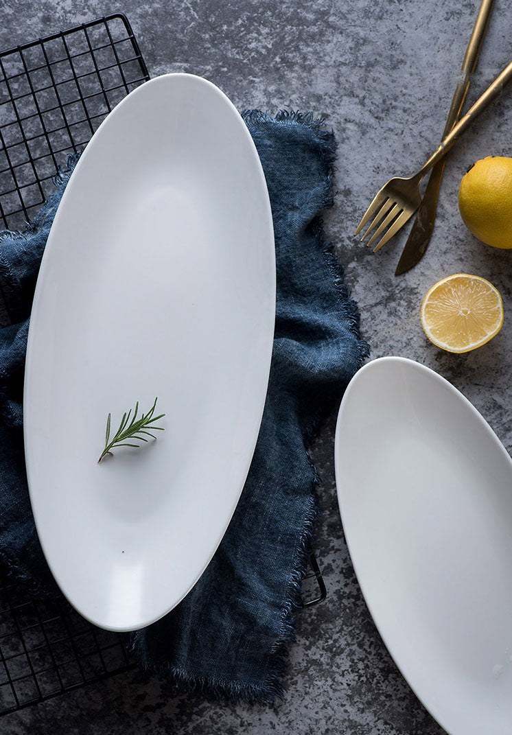 White Ceramic Long Rectangular Plates