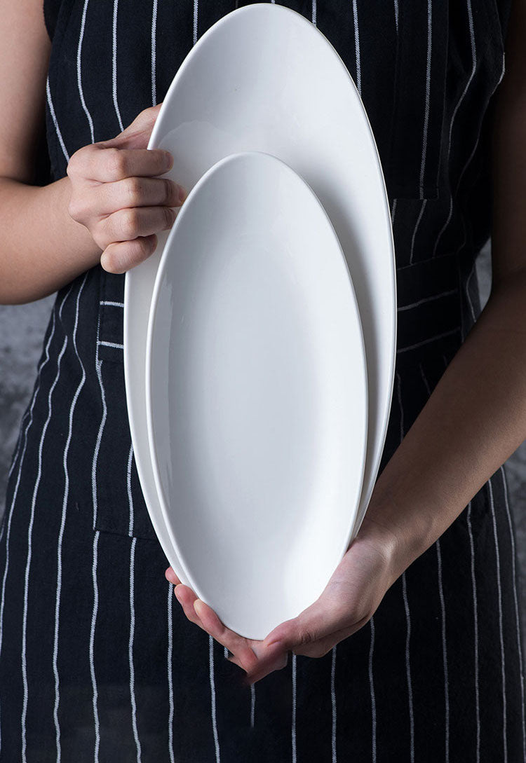 White Ceramic Long Rectangular Plates