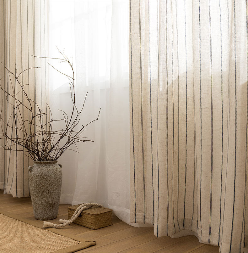 Linen Blue Stripe Light Lux Curtain
