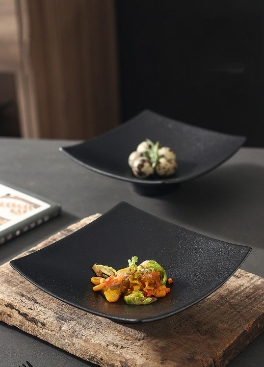 Matt Black Ceramic Square Dinner Plates