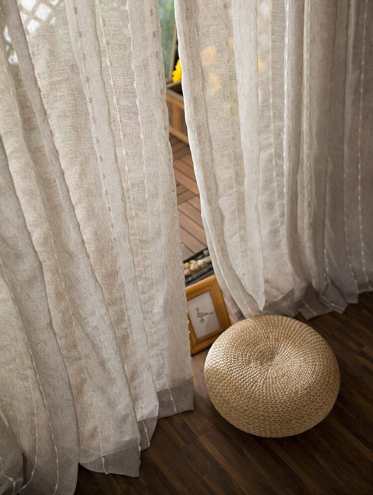 Linen White Stripe Light Lux Curtain on Grey
